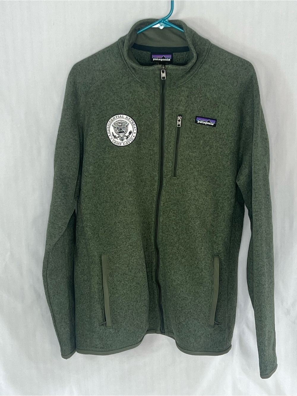 Camp David Presidential Retreat Patagonia Green Sweater Jacket Full Zip Front  L